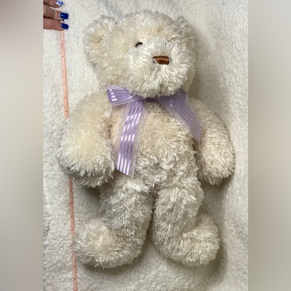 Large Animal Adventure Beige Plush Bear w/ Purple Striped Bow Stuffed Animal - Picture 3 of 6